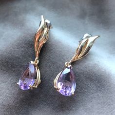 Vintage Pair Of 14k Gold And Purple Amethyst Weighs About 3 Grams Marked 14k These Are Not The Original Backings, They Are Not 14k. Dr Jewelry, Lilac Jewelry, Gold And Purple, Purple Earrings, Earrings Color, Purple Amethyst, Color Purple, The Original, Lilac