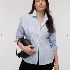 Nwt Madewell Darted Long-Sleeve Button-Up Shirt Stripe Cotton Regular Fit Np043 New With Tags; No Defects Madewell Top, Madewell, Button Up Shirts, Button Up, Button Down Shirt, Blue And White, Womens Tops, Long Sleeve, Women Shopping