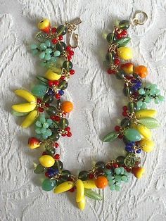 Vegetable Jewelry, Czech Glass Necklace, Fruit Necklace, Costume Jewelery, Brooch Art, Carmen Miranda, Bakelite Jewelry, Fruit Jewelry, Unusual Jewelry