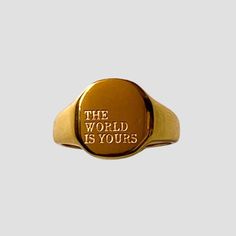 The World Is Yours' Signet 18k Gold Ring Personal Empowerment, Just A Dream, Tarnished Jewelry, My Colors, Resin Ring, 18k Gold Ring, Waterproof Jewelry, Jewelry Business, Stainless Steel Jewelry