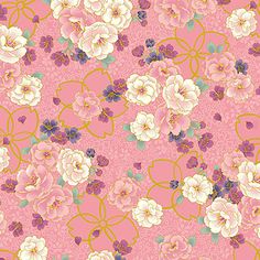 a pink background with white and purple flowers on it's sides, all in different colors