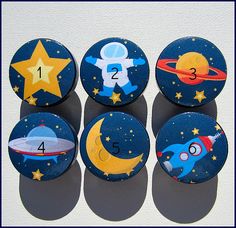 the outer planets and stars are painted on these magnets for kids to use in their crafts