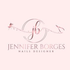 the logo for an nail salon with pink flowers and butterflies on it's side