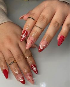 It can be anything, as long as it's holiday-themed! Christmas Present Nails, December Nails, Red Christmas Nails, Christmas Gel Nails, Almond Acrylic Nails, Christmas Nails Acrylic, Festival Nails, Xmas Nails, Christmas Nail Designs