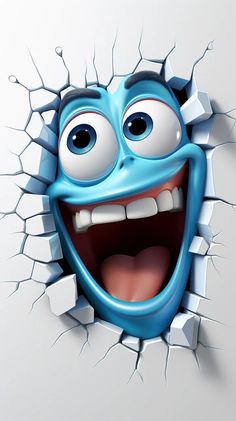 an image of a cartoon character breaking through the wall with his mouth open and eyes wide open