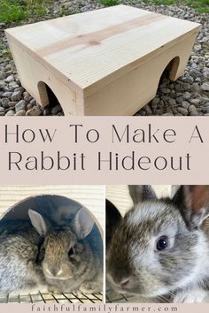 how to make a rabbit hideout with pictures and text overlay that reads, how to make a rabbit hideout