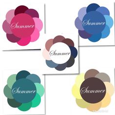 four different colored circles with the word summer on them