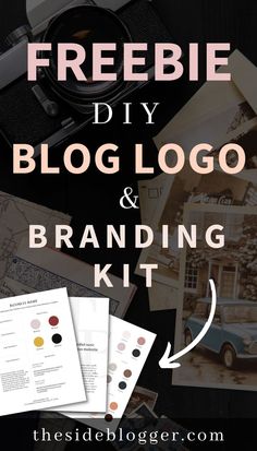 the freebie diy blog logo and branding kit is displayed on top of a table