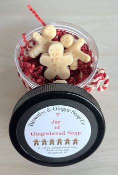 Gingerbread soap jar, small holiday gift, Co worker Christmas gift Co Worker Christmas Gift Ideas, Gingerbread Soap, Inexpensive Diy Christmas Gifts, Diy Spa Gifts, Brownies In A Jar, Secret Sister Gifts, Gingerbread Diy, The Gingerbread Man, Holiday Soap