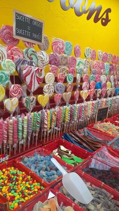 many different types of candies are on display