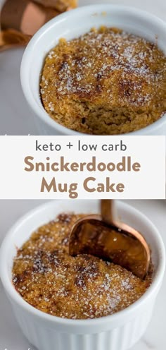 keto and low carb snickkerdoodle mug cake in a white bowl