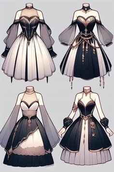 four different views of dresses with long sleeves