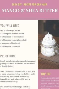 Shea Butter Recipes, Hair Butter, Natural Hair Diy, Hair Care Recipes, Hair Diy