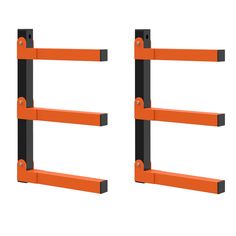 two orange and black shelves on each other