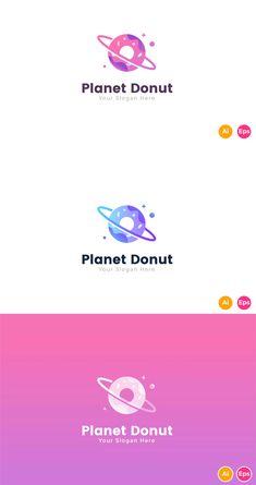 the logo for planet donut is shown in three different colors and font styles, including pink