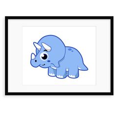 a blue framed print with an image of a baby rhinoceros on it's back