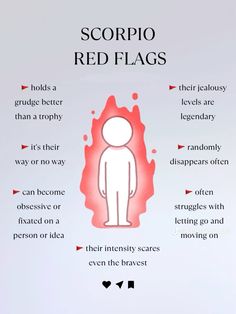 an info sheet describing the different types of scorpio red flags in english and spanish