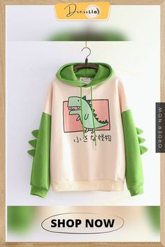 Autumn Winter Warm Print Dinosaur Cartoon Hoodies Women Korean Fashion Kawaii Sweatshirt Casual Loose Cute Lady Hoodies New Side Split Prom Dress, Dino Hoodie, Long Teddy Coat, Cardigan Blazer, Evening Dresses Plus Size, Hoodie Women, 가을 패션, Kawaii Clothes, Harajuku Fashion