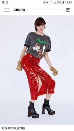 Red Sequin Skirt, Band Tee Outfits, Camel Skirts, Rocker Outfit, Orange Skirt, Purple Skirt, Window Shopping, Red Skirts