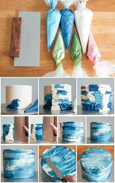 how to make an ombrella cake with blue and white icing