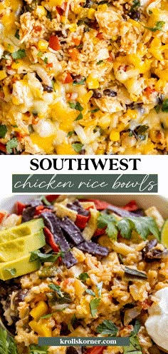 southwest chicken rice salad with avocado and sour cream