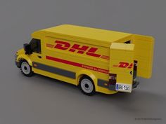 a yellow dhl delivery truck is shown in this image