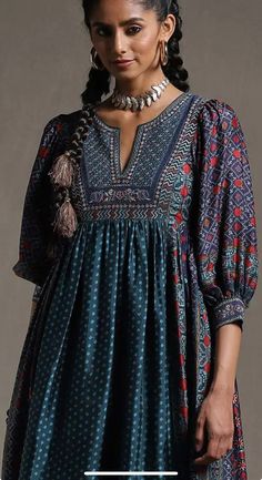 Bandhani Pattern, Luxury Pret, Babydoll Shirt, Tunic Designs, Neck Designs For Suits, Kurti Sets, Cotton Long Dress, A Line Kurta, Fashion Sewing Tutorials