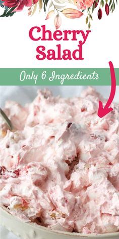 the recipe for cherry salad is shown with an arrow pointing to it