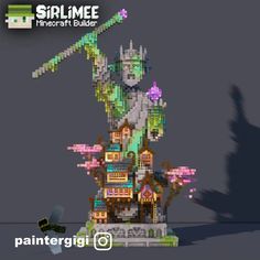 an animated image of a statue made out of pixellated images and text that reads, the