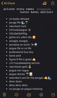 an iphone screen with the text'private story names'and other words below it