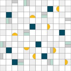 an image of a white and blue tile pattern with yellow circles on the bottom half