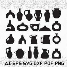 the silhouettes of different vases are shown in black and white, as well as an