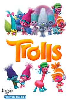 an advertisement for the movie trolls with many different characters in orange and blue colors