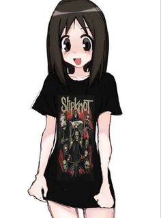 a drawing of a girl wearing a shirt with the words slipknot on it