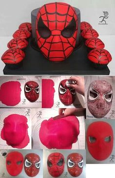 there is a spiderman mask being made on top of a cake