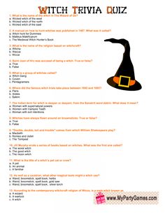 a witch's hat with the words witch trivia quiz on it and an image of