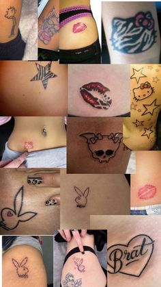 many different tattoos on the back of women's stomachs