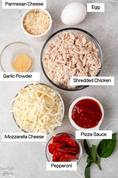 the ingredients to make chicken parmesan salad are shown