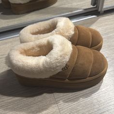 These Are Never Worn W Tazzlita Ugg Slippers. They Have A Small Platform. The Inside Is Covered In Soft Fur Lining That Will Be Great For The Winter Time. Ugg Fluffy Slippers, Tazzlita Ugg, Ugg Tazzlita, Slippers Fur, Cozy Clothes, Cozy Coats, Fall And Winter Fashion, Outfit Jewelry, Ugg Slippers