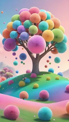 an image of a tree with balloons floating in the air