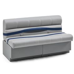 an image of a sofa bed with blue lines on the back and side panels in grey