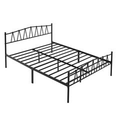 a metal bed frame with no headboard and foot board is shown against a white background