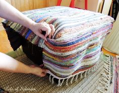 Inspired Design Challenge Week 2 - Urban Outfitters - thewhitebuffalostylingco.com Diy Slipcover, Diy Ottoman, Ottoman Slipcover, Boho Inspiration, Rag Rugs, Kantha Blankets, Challenge Week, Design Challenge, Sewing Items