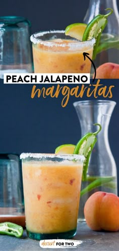 Peach Jalapeño Margaritas Jalapeño Margarita Recipes, Jalapeno Margarita, Frozen Margaritas, Refreshing Summer Cocktails, Yummy Alcoholic Drinks, Spicy Margarita, Dessert For Two, Fresh Peaches