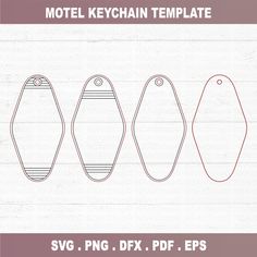 three blank tags with the text motel keychain template svg png dxf eps