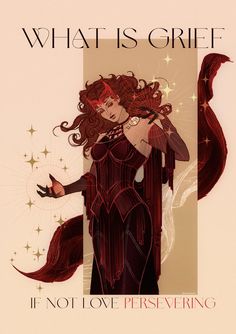 an illustration of a woman with long red hair wearing a dress and holding a bird in her hand