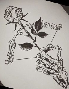 a drawing of a hand holding a rose