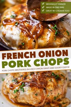 the cover of french onion pork chops