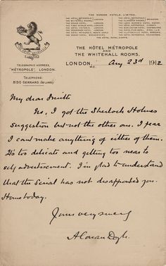 an old letter with writing on it that says, the hotel metropole london 4 / 21 / 1911