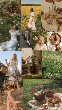 the collage shows many different pictures with flowers and people in them, including an old fashioned